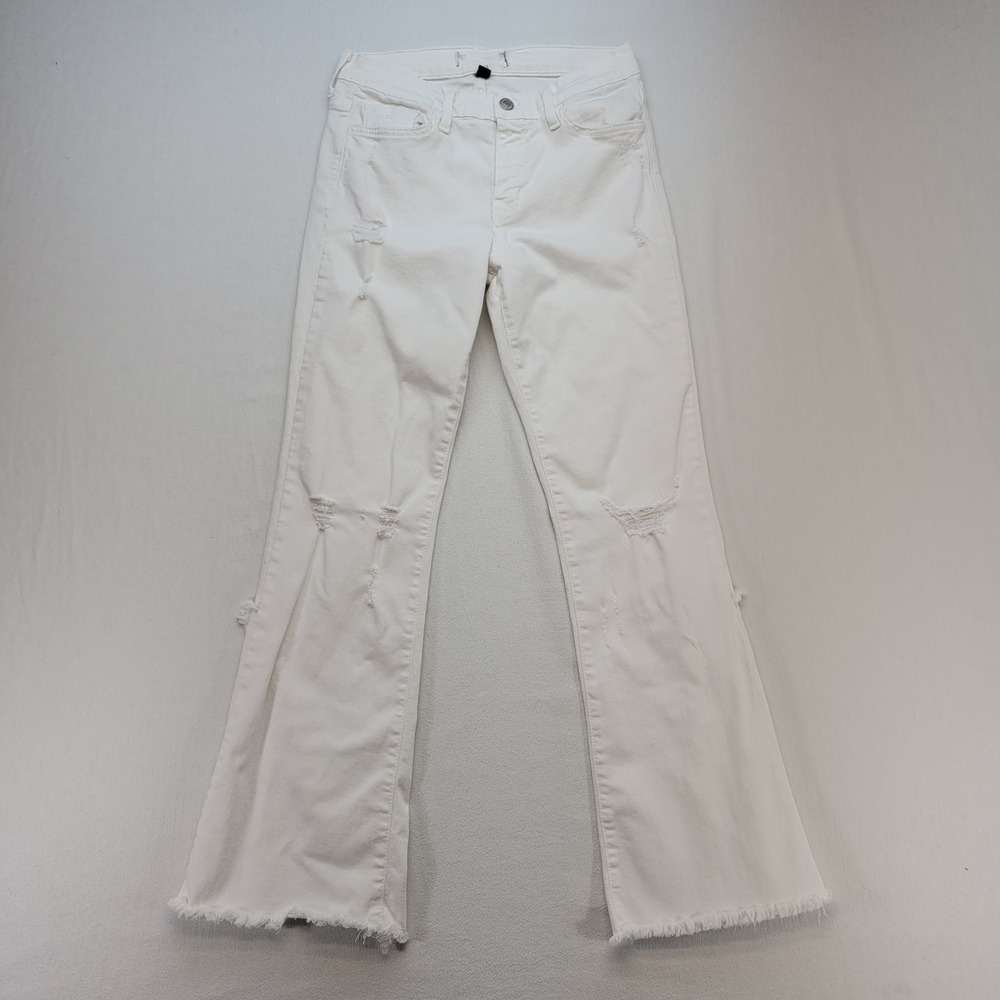 Flying Monkey Flare Jeans Womens 28 White Distressed Raw Hem Denim